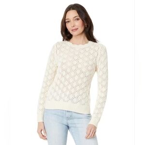 Lilla P. Pointelle Stitch Crewneck Knit Crochet Sweater Cream